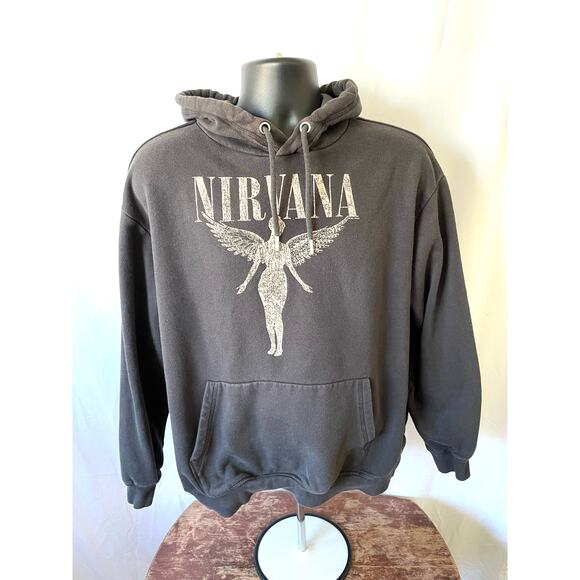 Nirvana Angel Logo Hoodie H&M 2021 Black Size M - Picture 1 of 7